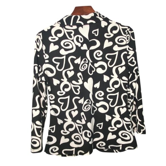 Como Black Long Sleeve Button-Up Shirt Abstract Heart Swirl Pattern Ruched Front - Picture 2 of 8